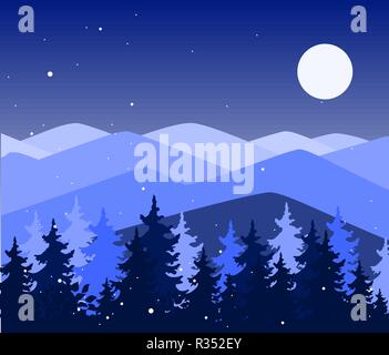 Abstract background with mountains and trees. Forest wilderness and magic winter landscape. Template for your design works Stock Vector