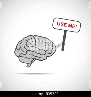 grey brain holding placard with use me text vector illustration Stock Vector