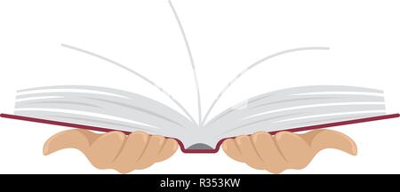 Open book in the hands of man. Flat style. Isolated illustration. Stock Vector