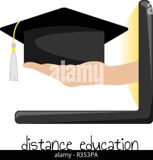 Distance education on the Internet. Flat style. Isolated illustration. Stock Vector