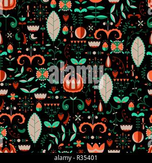 Scandinavian folk style flowers - seamless floral pattern based on ...