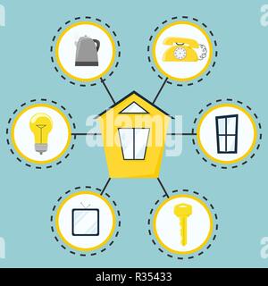 Smart house. Modern house management system. Flat style. Isolated illustration. Stock Vector