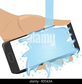 Flat waterproof phone in man hand under the water. Isolated flat illustration. Stock Vector