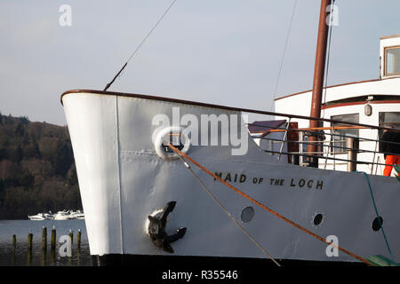 Paddle steamer 'Maid of the Loch' at Balloch pier, West Dunbartonshire, Scotland. Being rebuilt by volunteers of the Maid of the Loch Preservation Soc Stock Photo