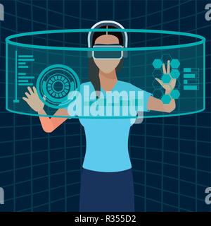 Woman using virtual reality glasses avatar cartoon vector illustration graphic design Stock Vector