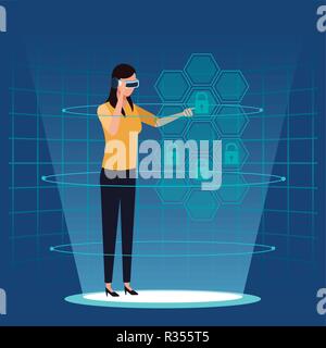 couple using Virtual reality technology avatar cartoons vector illustration graphic design Stock Vector