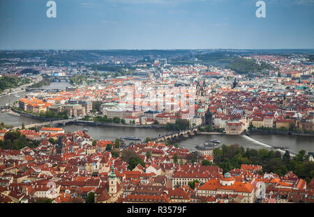 Prague old town. Bridges over Vltava river in summer day. Aerial photo Stock Photo