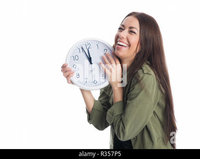 laughing woman with clock Stock Photo