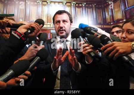 The deputy Prime Minister and Minister of the Interior Matteo Salvini speaks with journalists in Rome, Italy, Nov 06, 2018    Photo  Remo Casilli/Sint Stock Photo