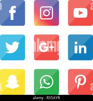 Social media icons set Logo Vector Illustrator, facebook, instagram, twitter, whatsapp, communication, google plus, device, youtube, smart, phone, net Stock Vector