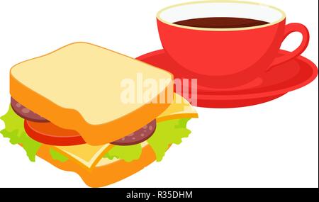 Sandwich with a red cup of hot tea. Vector Illustration Stock Vector