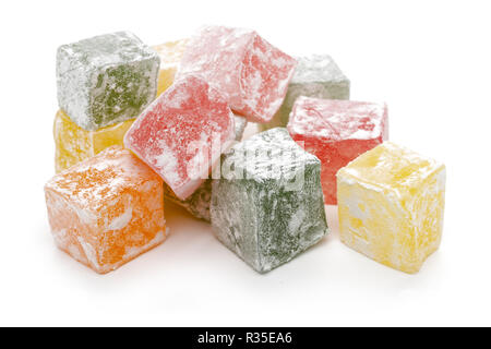 Mixed Turkish delights isolated on white background Stock Photo