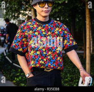 PARIS, France- September 27 2018: Men on the street during the Paris Fashion Week. Stock Photo