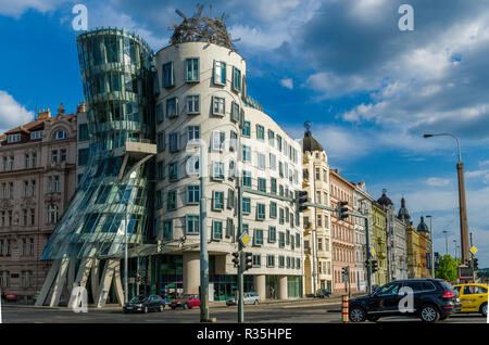 'Tančící dům', the 'Dancing House', was designed by Canadian-American architect Frank Gehry and completed in 1996 Stock Photo