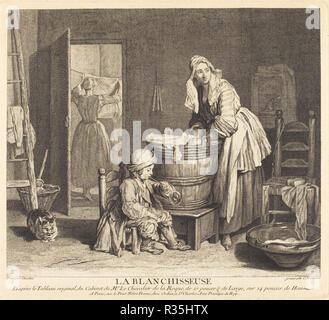 La Blanchisseuse. Dated: 1739. Medium: engraving and etching. Museum: National Gallery of Art, Washington DC. Author: Charles-Nicolas Cochin I after Jean Siméon Chardin. Stock Photo