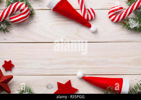 Christmas holidays composition on wooden background. Copy space. Top view Stock Photo