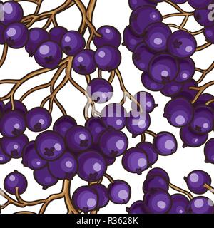black rowan berries vector pattern on white background Stock Vector