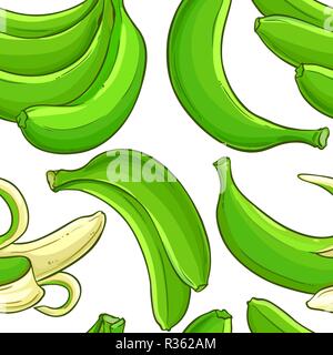 green banana fruit vector pattern on  white  background Stock Vector