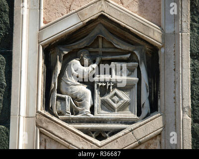 Florence - The hexagonal Relief on the Giottos' Campanile. Stock Photo