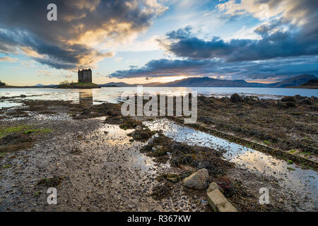 Dramatic skies over Castle Stalker at Appin the Scottish highlands Stock Photo