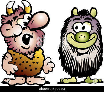 Cartoon Vector illustration of two funny goblins or troll monsters Stock Photo