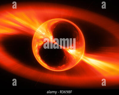 Fiery glowing supermassive mysterios object in space gamma ray burst, computer generated abstract background, 3D rendering Stock Photo