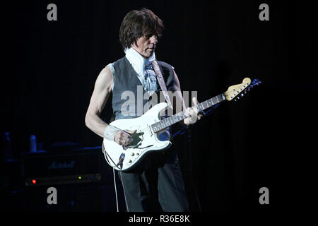 KINGSTON, NY - APRIL 21:  English rock guitarist and former member of the The Yardbirds (ranking 5th in Rolling Stone Magazine's list of the '100 Greatest Guitarists of All Time'), Jeff Beck performs on stage at Ulster Performing Arts Center on April 21, 2015 in Kingston, New York.  (Photo by Steve Mack/S.D. Mack Pictures) Stock Photo