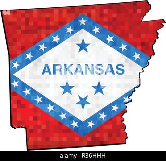 Grunge Arkansas map with flag inside - Illustration,  Map of Arkansas vector,   Abstract grunge mosaic flag of Arkansas Stock Vector