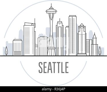 Seattle city skyline - towers and landmarks of Seattle, cityscape Stock Vector