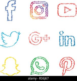 Twitter Whatsapp Snapchat Facebook icon logo app button sign Stock