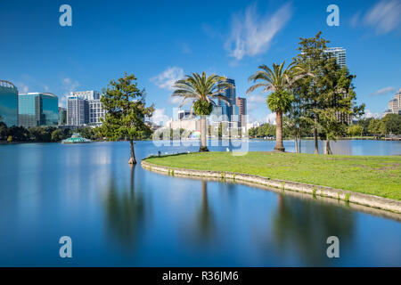 Downtown Orlando from Lake Eola Park on a beautiful sunny Day Stock Photo