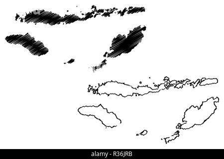 East Nusa Tenggara (Subdivisions of Indonesia, Provinces of Indonesia) map vector illustration, scribble sketch Nusa Tenggara Timur (Lesser Sunda Isla Stock Vector