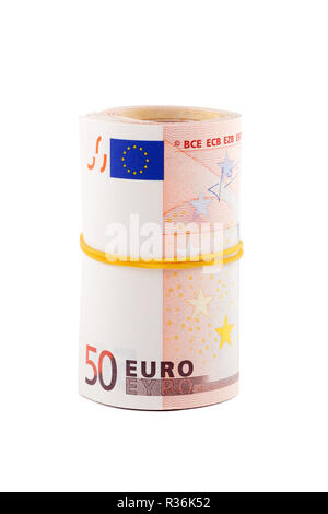 rolled up european currency Stock Photo