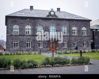 REYKJAVIK, ICELAND-OCTOBER 23, 2018: Parliament House, at Austurvollur in Reykjavik, Iceland Stock Photo