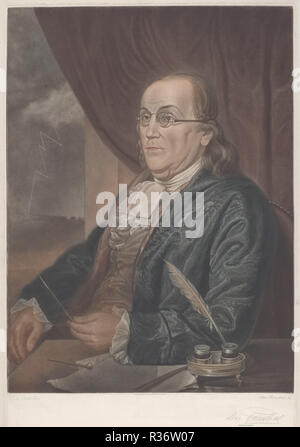 Benjamin Franklin. Dated: 1901. Medium: color mezzotint on China paper. Museum: National Gallery of Art, Washington DC. Author: Max Rosenthal after Charles Willson Peale. Stock Photo