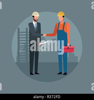 Construction worker and architect teamwork avatar vector illustration graphic design Stock Vector