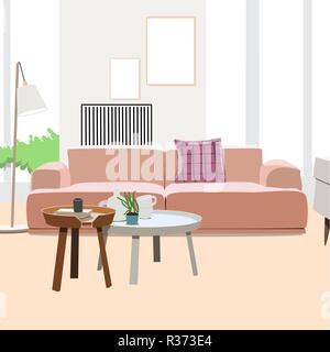 modern vector living room interior design. apartment illustration. Stock Vector