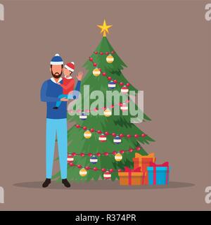 Merry Christmas in family avatar cartoons vector illustration graphic design Stock Vector
