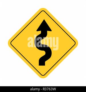 Illustration of traffic sign indicating a winding road Stock Vector