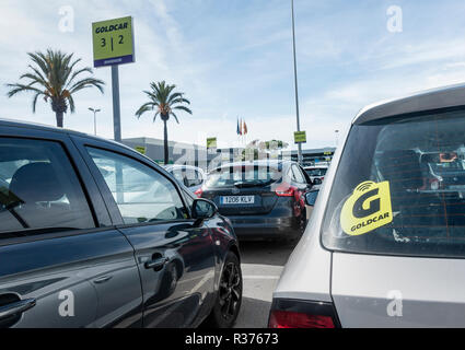 Goldcar car hire compount at Barcelona airport. Spain Stock Photo