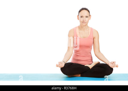 Woman meditating in yoga asana Padmasana (Lotus pose) cross legged position  for meditation with Chin Mudra - psychic gesture of consciousness isolate  Stock Photo - Alamy