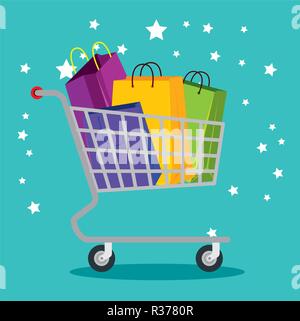 shopping bags inside cart to special sale Stock Vector