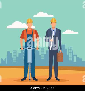 Construction worker and architect Stock Vector
