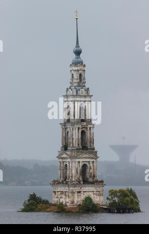 The 1800 Kalyazin Bell Tower on the Uglich Reservoir on the Volga River, Tver Oblast, Northern Russia. The monastery was flooded for the Reservoir. Stock Photo