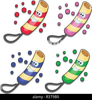 Set of bright Christmas firecrackers isolated on white background. Sketch for greeting card, party invitation, festive poster, other cards. Vector cartoon close-up illustration. Stock Vector