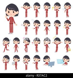 A set of women in sportswear with who express various emotions.There are actions related to workplaces and personal computers.It's vector art so it's  Stock Vector