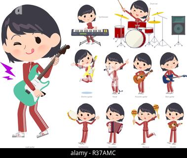 A set of women in sportswear playing rock 'n' roll and pop music.There are also various instruments such as ukulele and tambourine.It's vector art so  Stock Vector