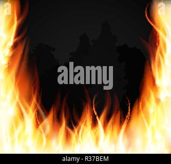 Trees on fire. Fire. Burning Fire Special Light Effect Flames. Vector Illustration Stock Vector