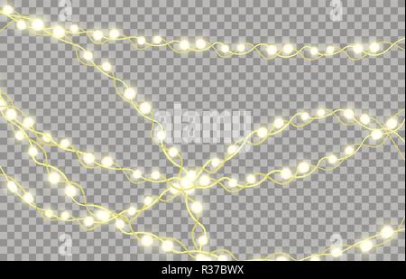 Colorful Glowing Garland for New Years and Christmas Trees. LED holiday lights billboards, billboards on transparent background. Vector Illustration Stock Vector