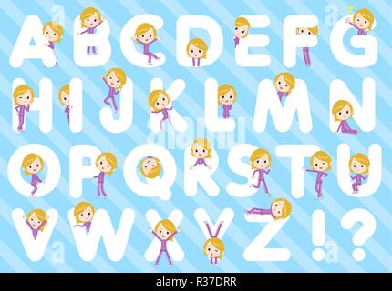 A set of women in sportswear designed with alphabet.Characters with fun expressions pose various poses.It's vector art so it's easy to edit. Stock Vector